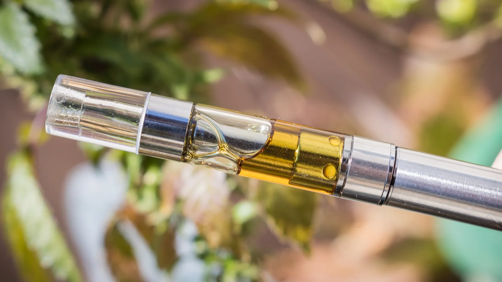 Close-up of THC cannabis oil vape cartridge for a teen anxiety and potency guide